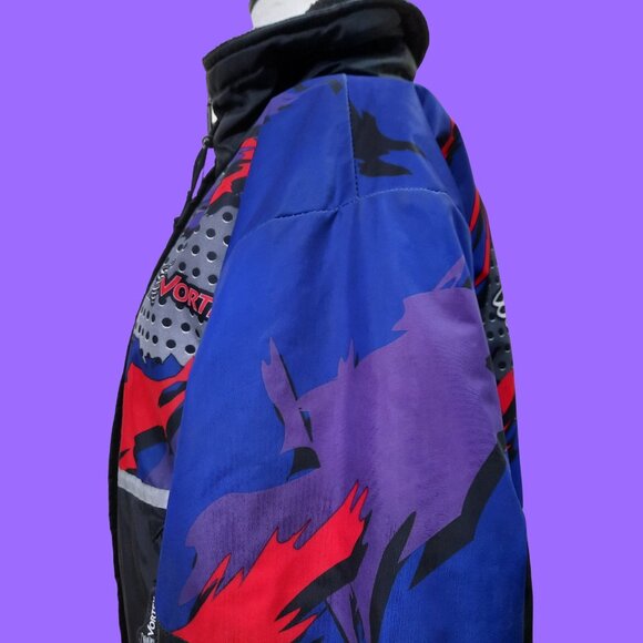 Vintag 90s Racing Bomber Jacket Vortex Insulated Womens M Black Blue Purple Red - Picture 11 of 15